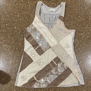 Anthropologie Tiny Patchwork Sleeveless Top - Brown and Cream Small